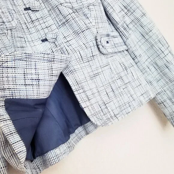 LOFT Ann Taylor Light Blue Tweed 100% Cotton Blazer Jacket 4 Preppy Office Boho - Picture 13 of 15